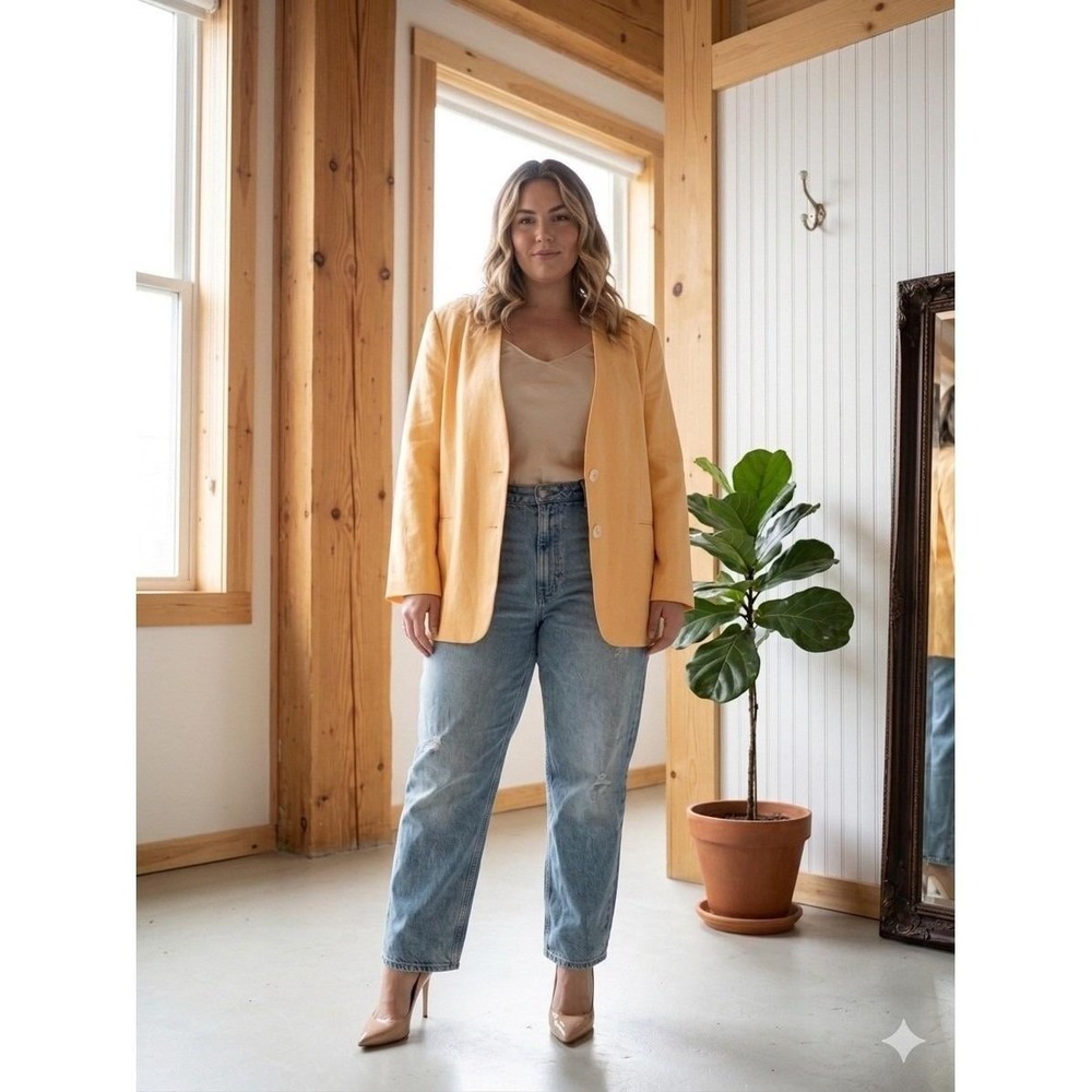 Vtg NWT Maggie Barnes Collarless Blazer Womens 30W Yellow Plus Size